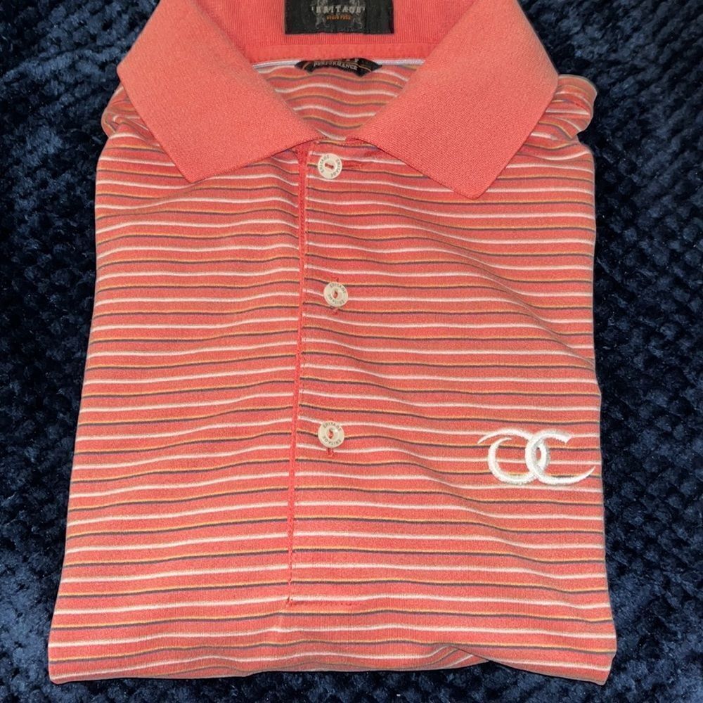 Faded red stripe Eritage by Steve Pena Old Chatham golf club polo shirt-M